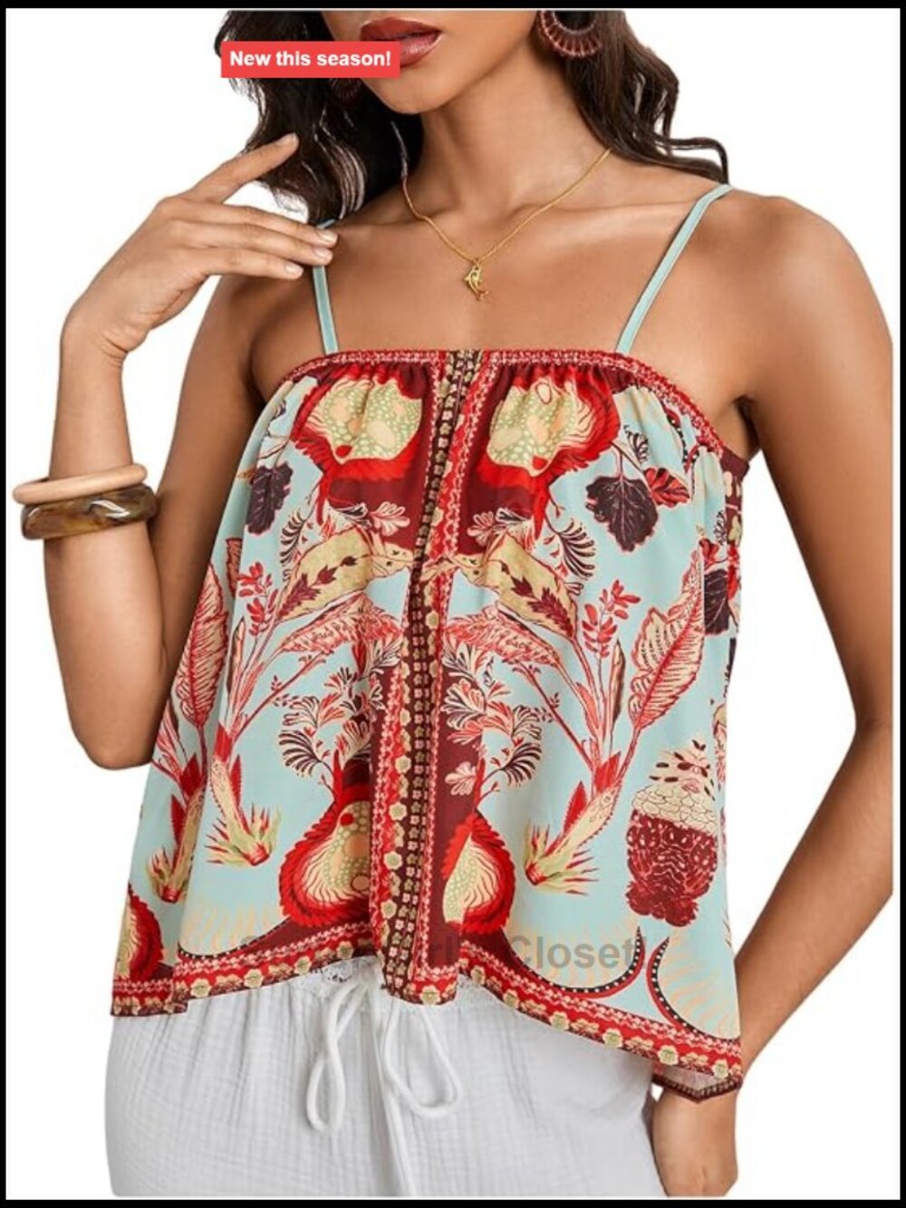 Women's Floral Boho Tank Tops Spaghetti Strap Sleeveless Summer Vacation Tops
